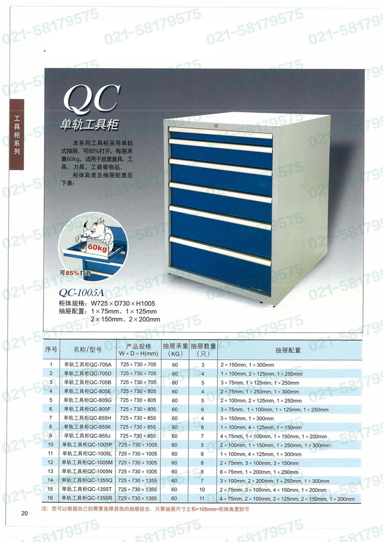 工具柜565×580×650mm(4抽屜帶頂框50mm高)，XB55AN-4SG，1M9788