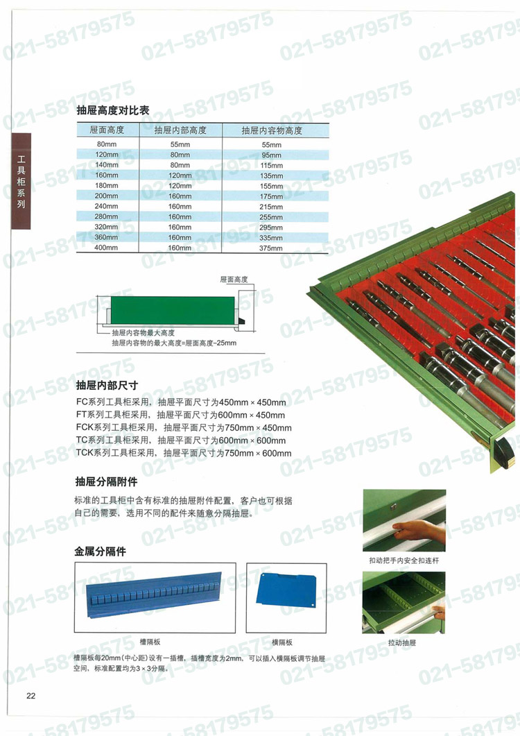雙軌工具柜580×525×665mm(四個(gè)抽屜) 綠色，F(xiàn)C-665N，1E4422