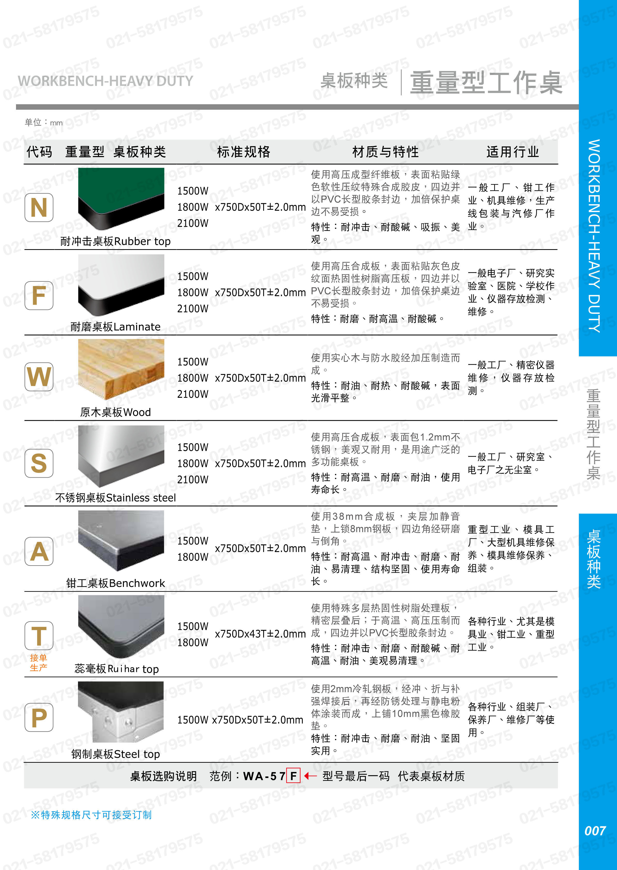 重型工作桌1500×750×800mm平均承重1吨耐磨桌板 4个抽屉边柜,WAS-57042F,3M0887