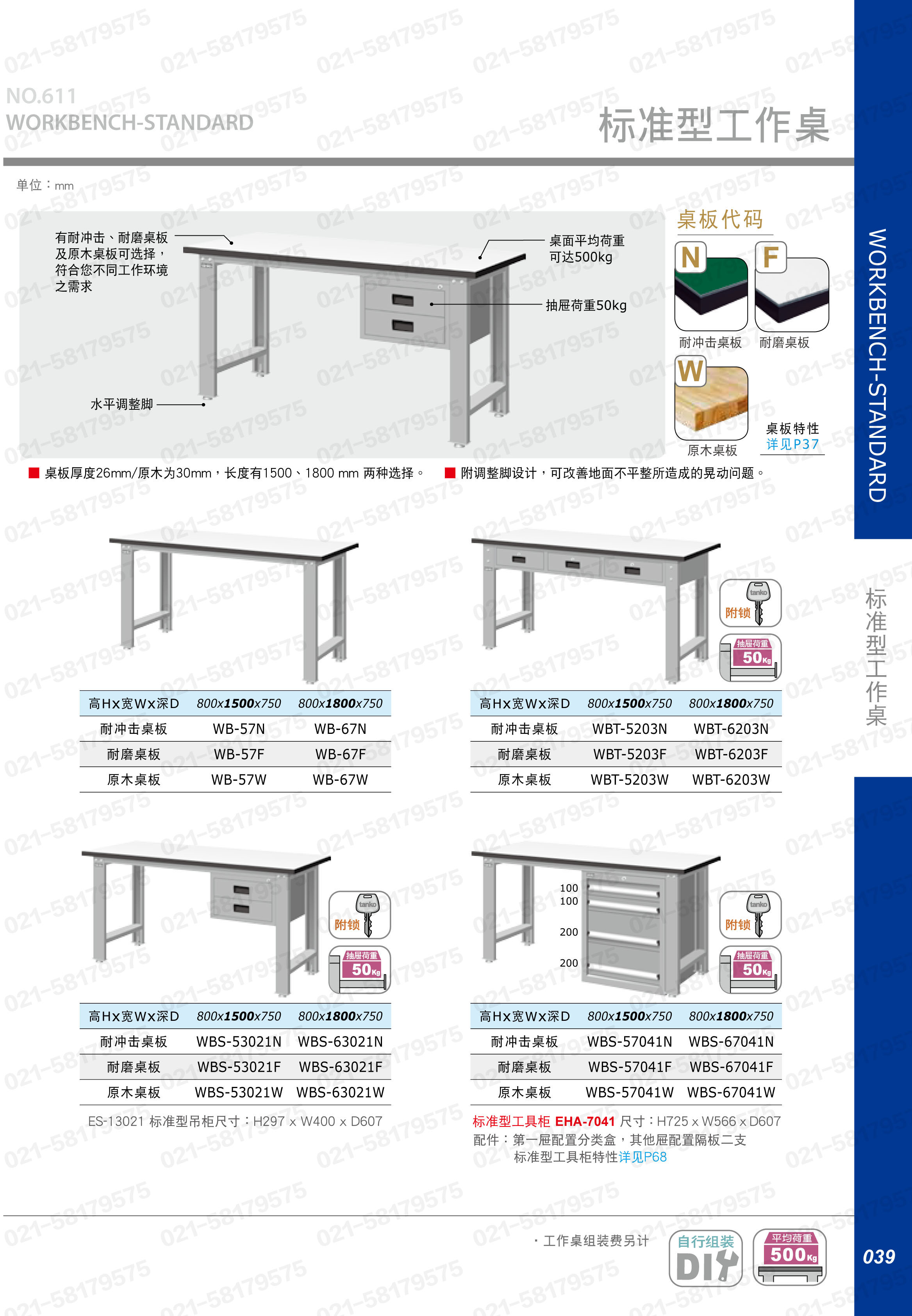 轻型工作桌1500×750×800mm 耐冲击桌板 带双吊抽，WBS-53021N，5D2934