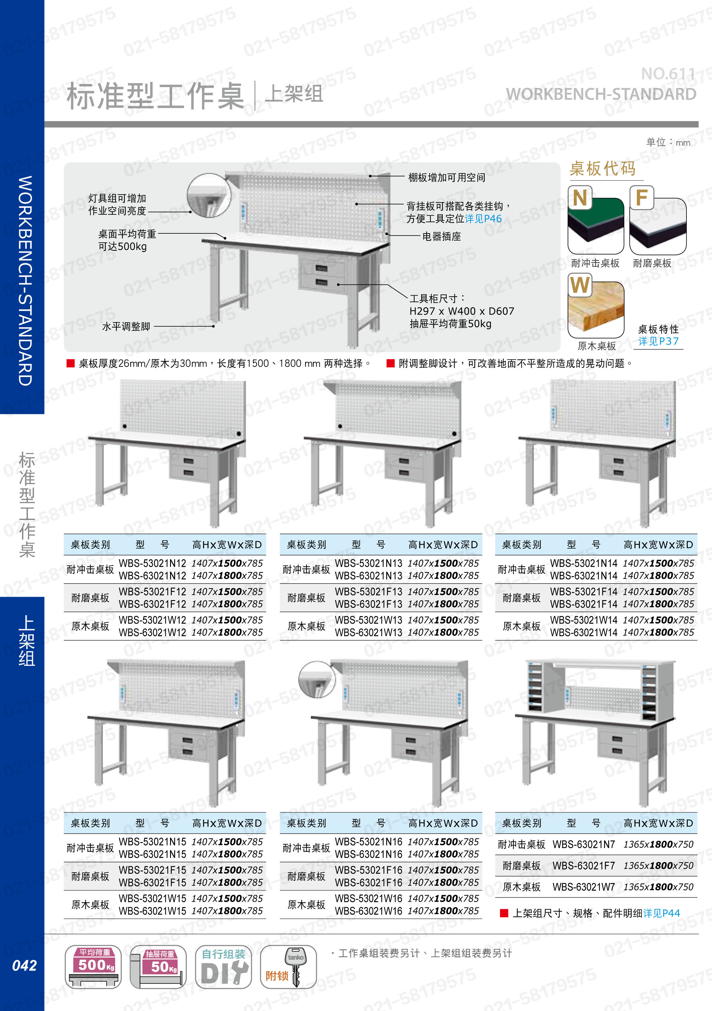 轻型工作桌1500×750×800mm 耐冲击桌板 带三横抽,WBT-5203N,5D2940