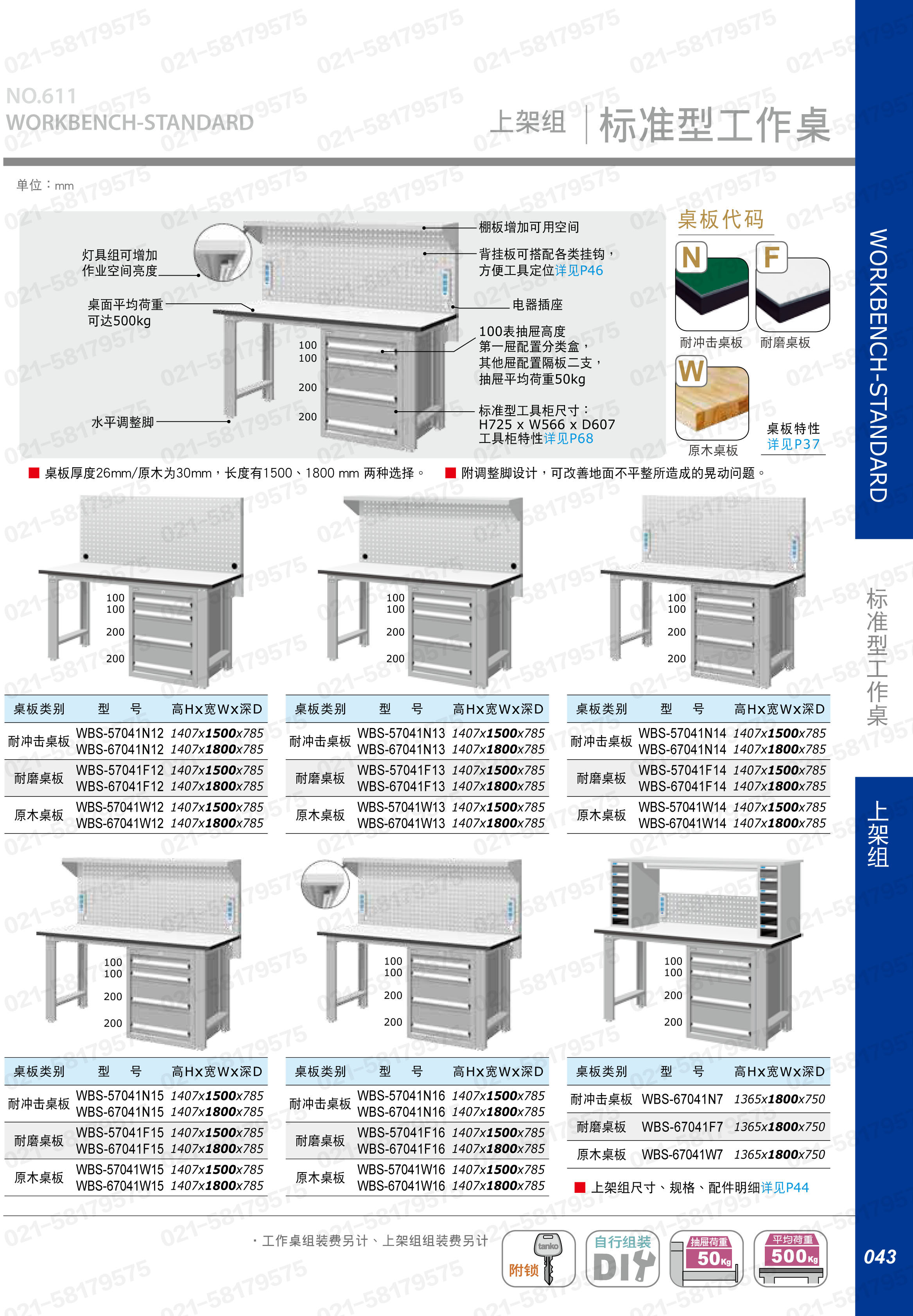 轻型工作桌1800×750×800mm 耐冲击桌板 带三横抽,WBT-6203N,5D2941